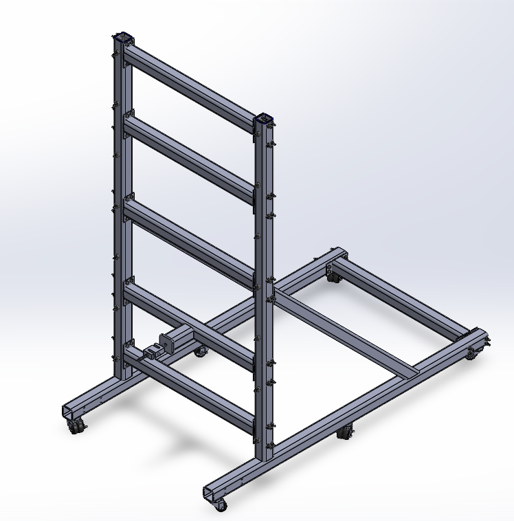 CAD isometric view of the NILE test-stand welded and bolted structural frame