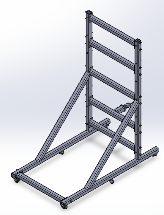 CAD isometric view of the NILE test-stand diagonal-brace architecture