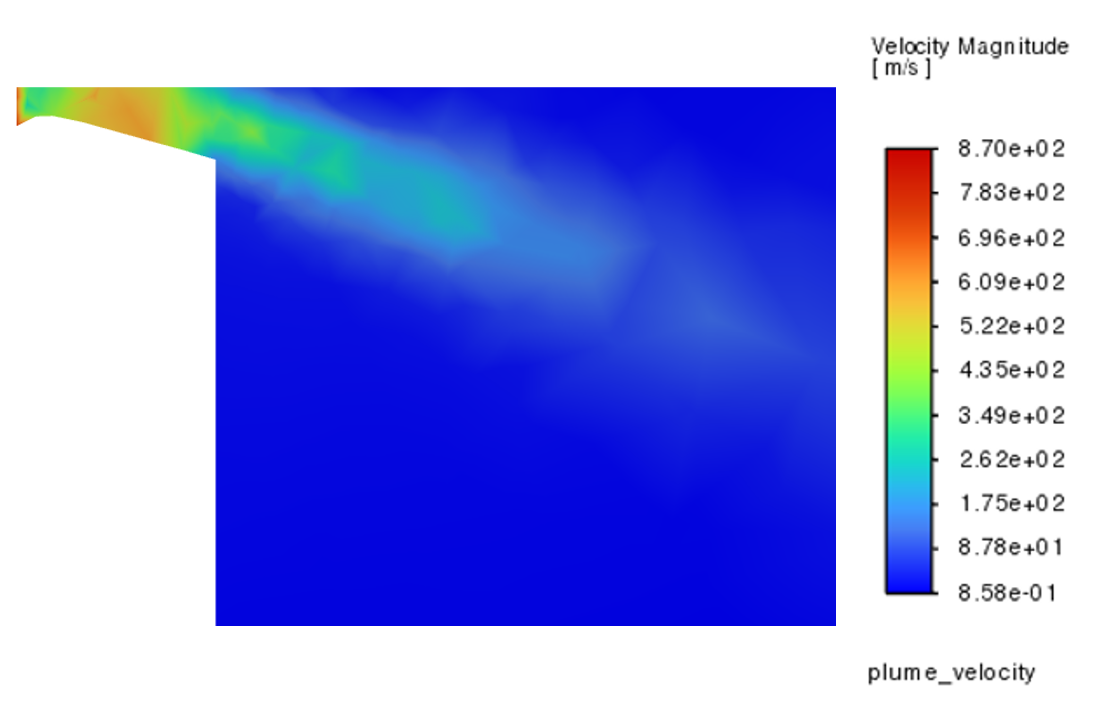 ANSYS Fluent velocity-magnitude result for the GN2 cold-gas thruster plume